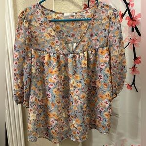 Floral V-Neck Blouse - Multicolor